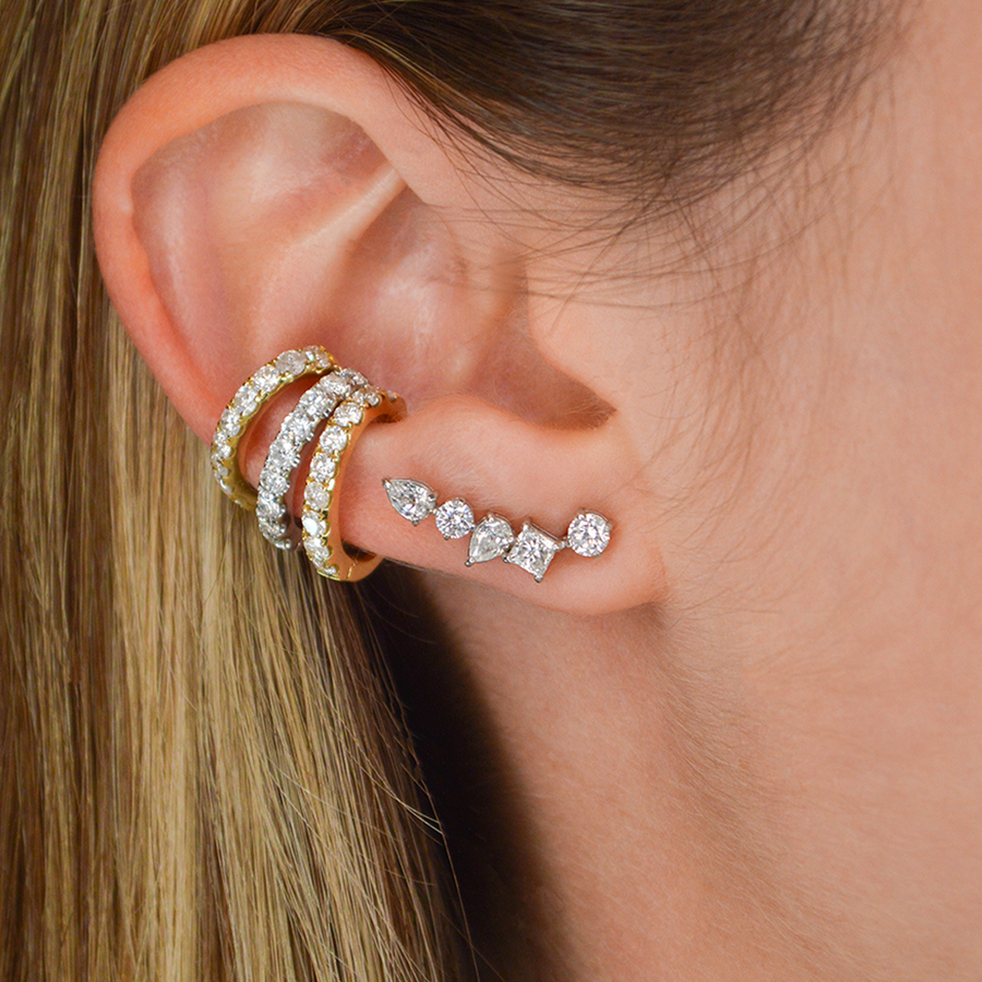 1.34ct Diamond 18K Gold Multishape Climber Earrings