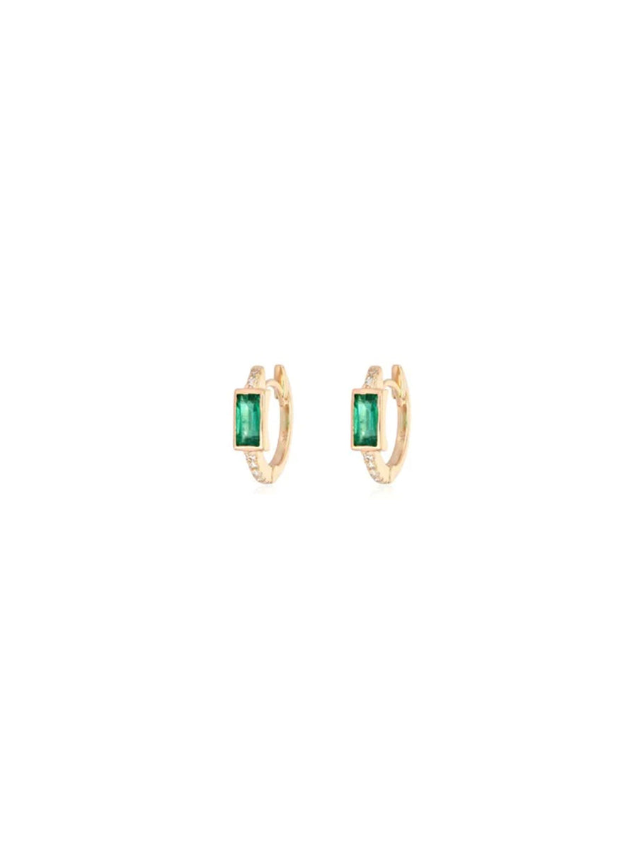 0.60cts Diamond Emerald 18K Gold Dainty Hoop Earrings