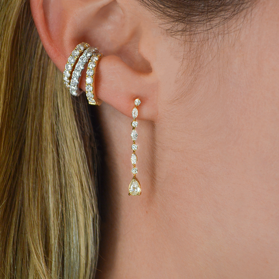 1.08ct Diamond 18K Gold Dangle Drop Earrings
