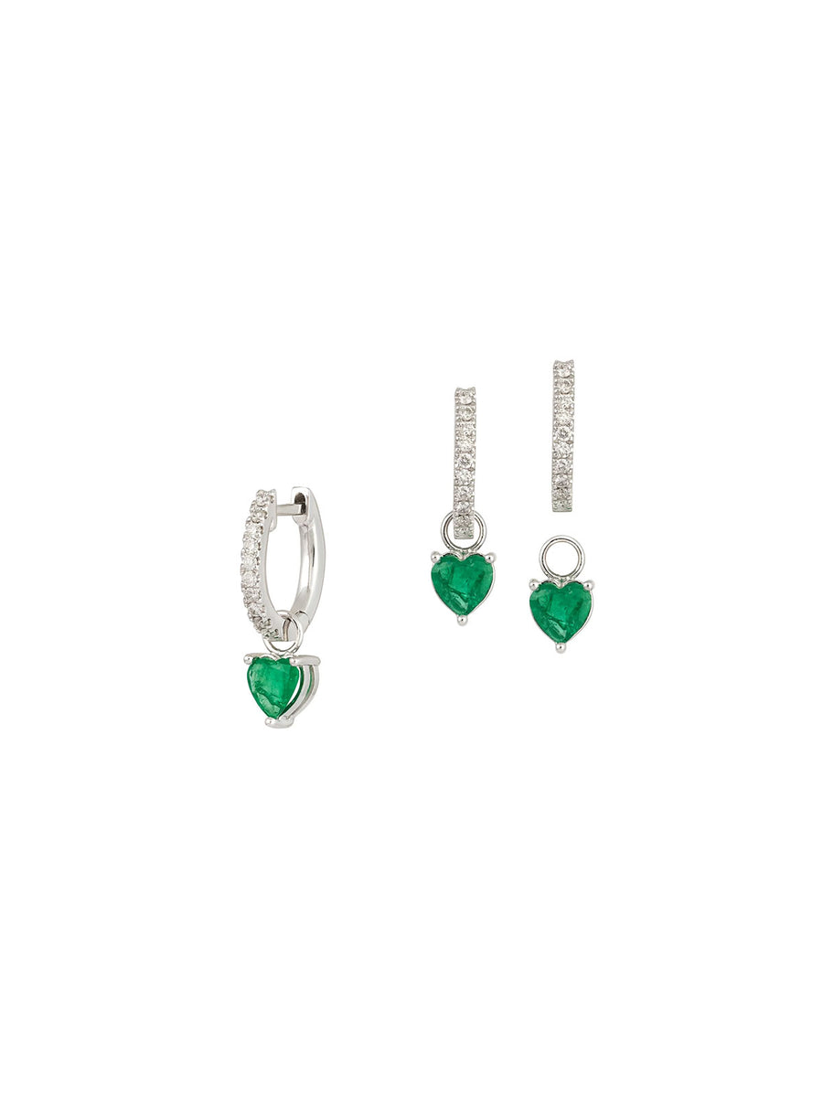 1.42cts Diamonds Emerald 18K Gold Dangle Drop Hoop Earrings