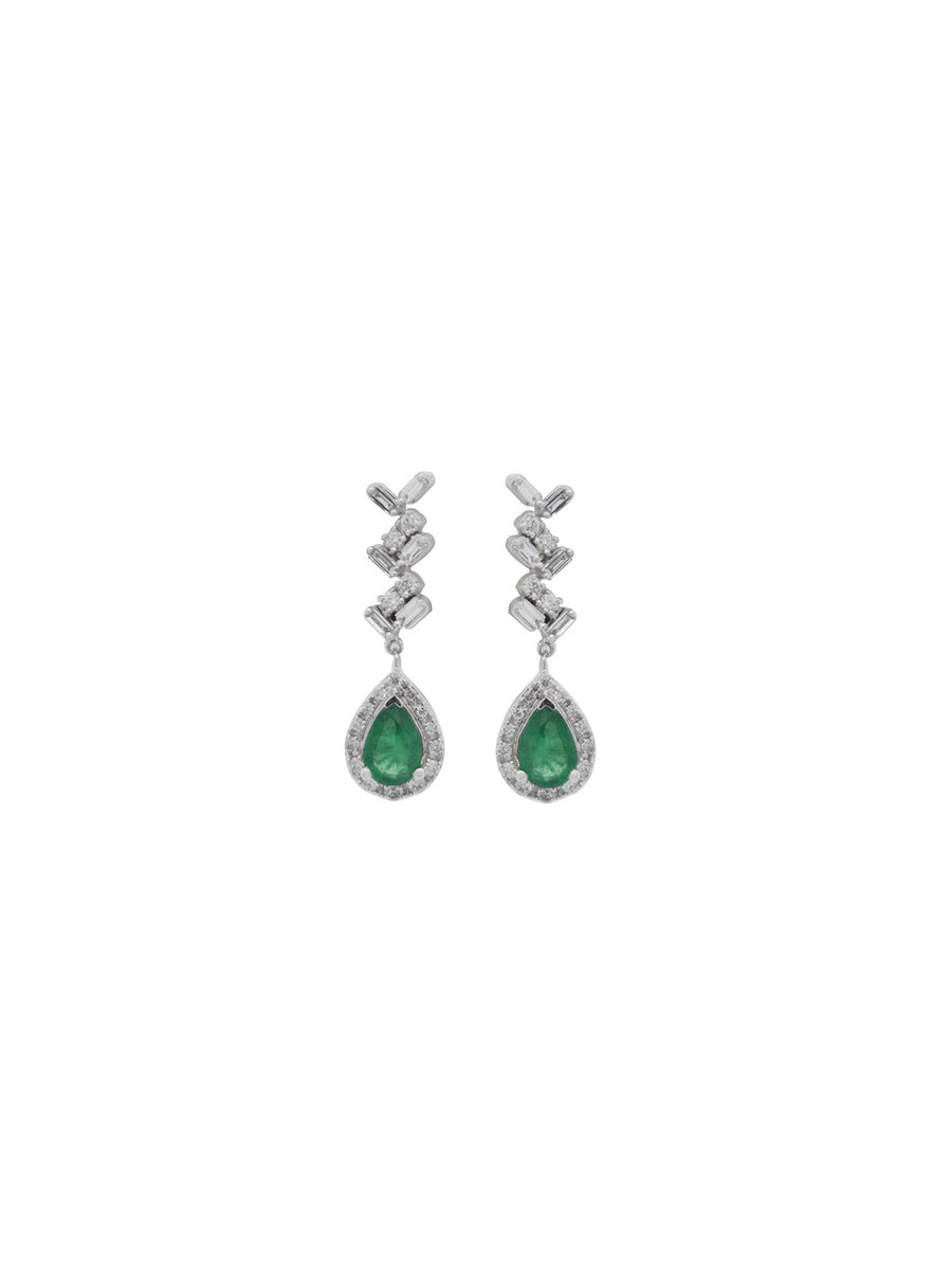 1.13ct Diamond Emerald 14K Gold Dangle Drop Earrings