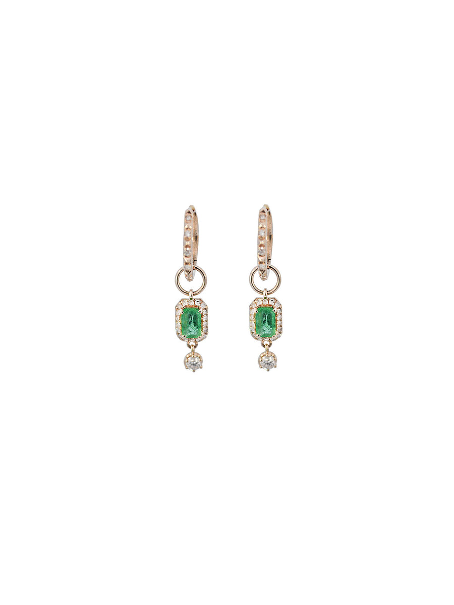 0.83ct Diamond Emerald 14K Gold Dangle Drop Hoop Earrings