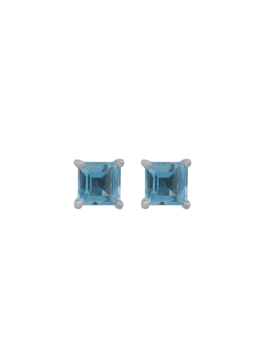 1.50ct Blue Topaz Stud 18K Gold Square Stud Earrings