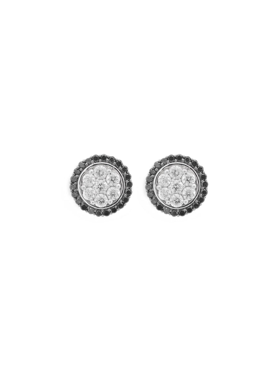 1.00ct Black & White Diamond 14K Gold Cluster Stud Earrings