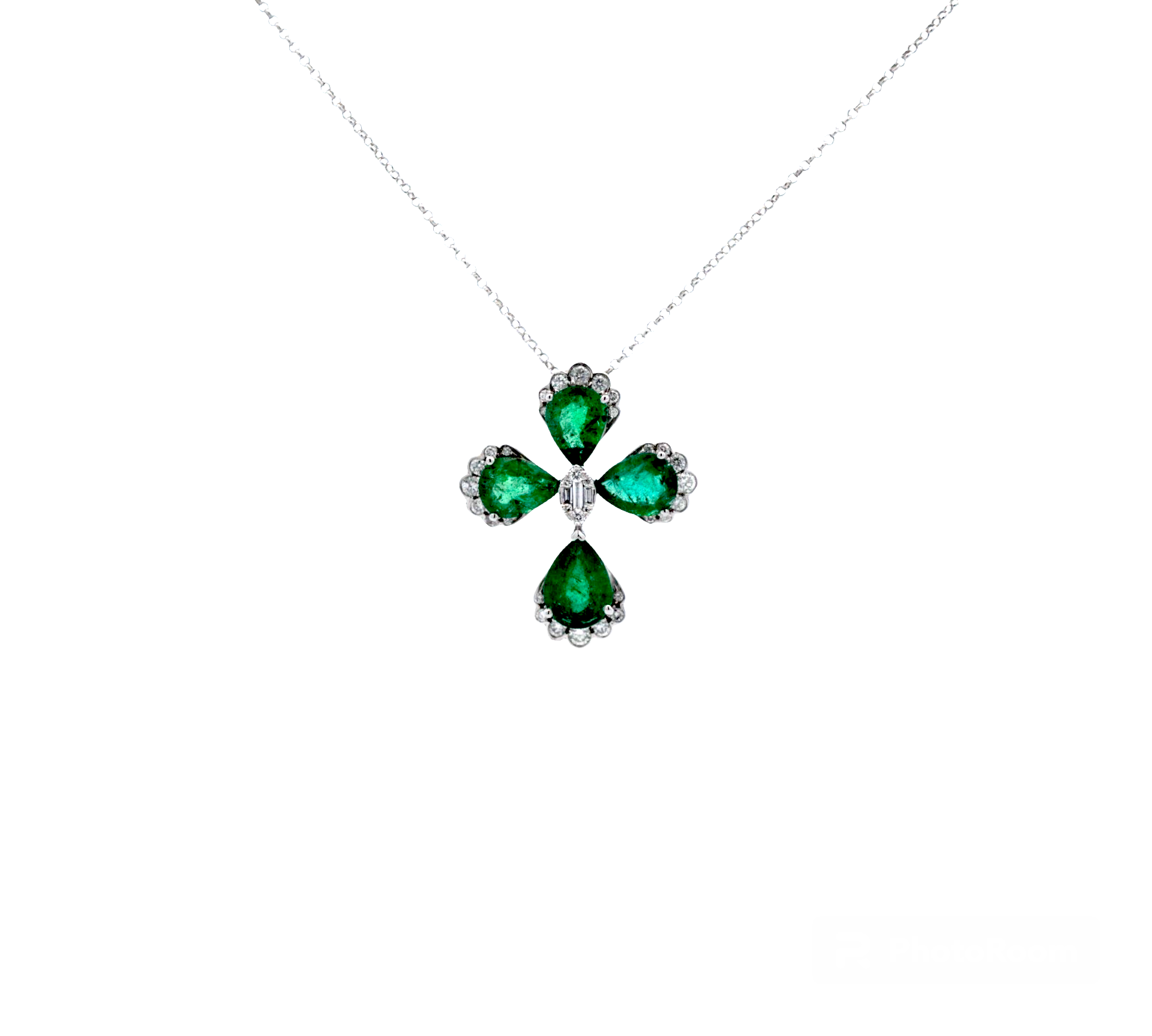 4.65ct Diamond Emerald 18K Gold Statement Cross Chain Necklace Wish