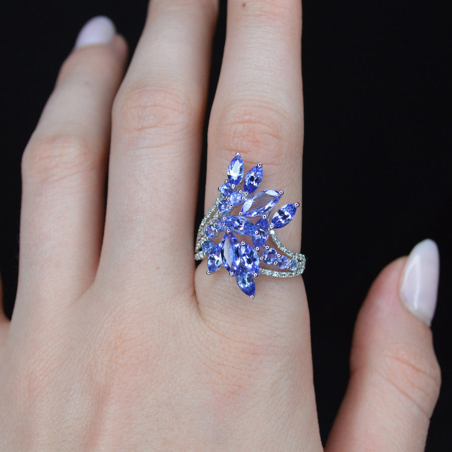 4.18cts Diamond Tanzanite 14K Gold Floral Cluster Ring