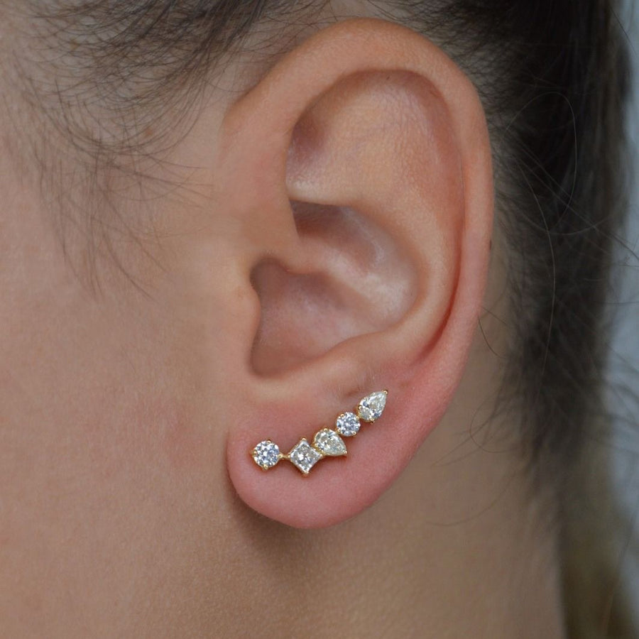 1.34ct Diamond 18K Gold Multishape Climber Earrings