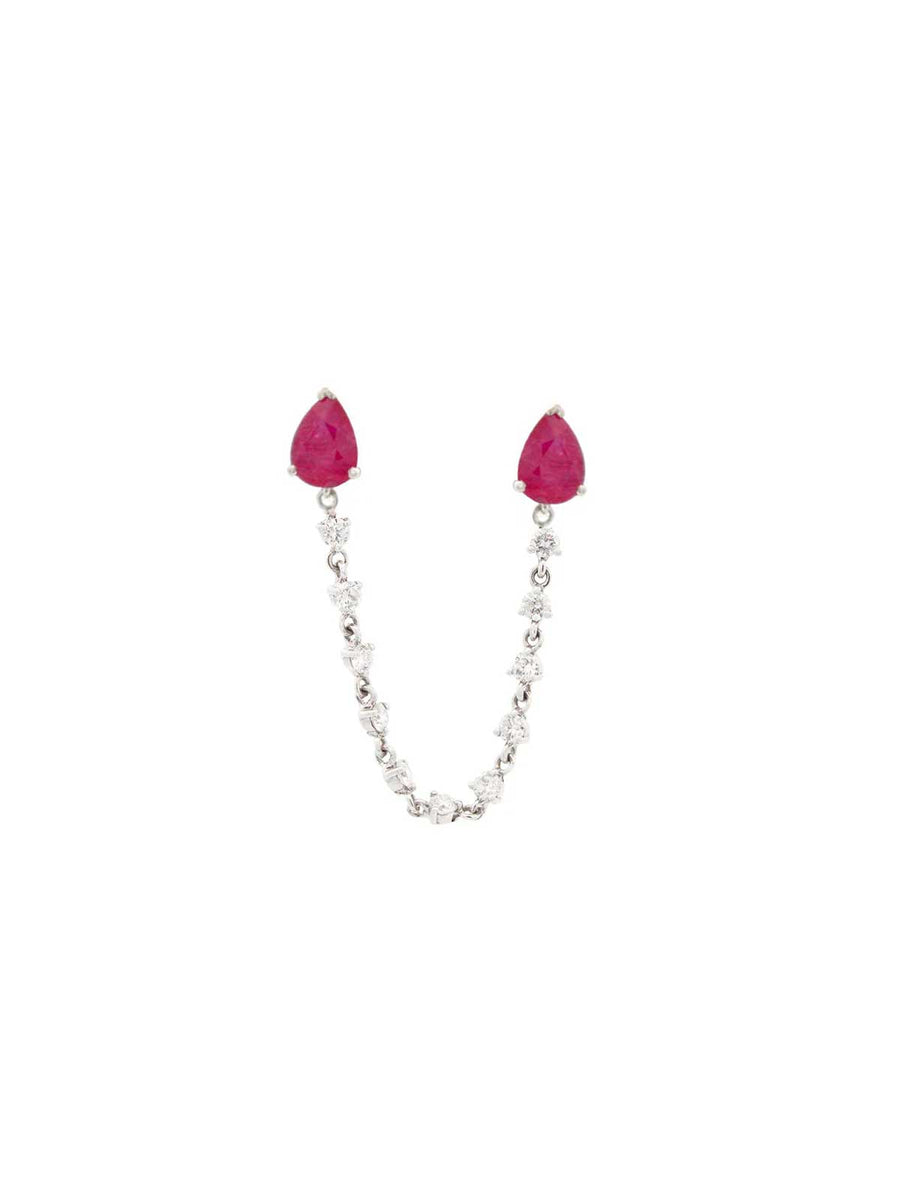 1.98ct Diamond Emerald 18K Gold Pear Chain Link Single Earring