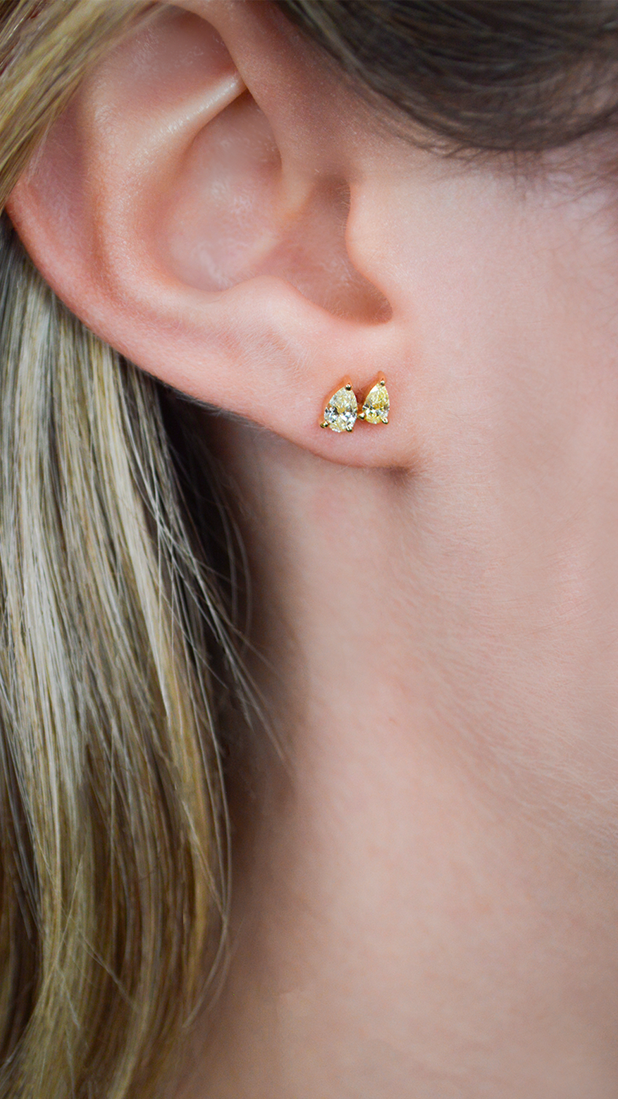 0.64ct Fancy Yellow Diamond 18K Gold Double Pear Cut Stud Earrings