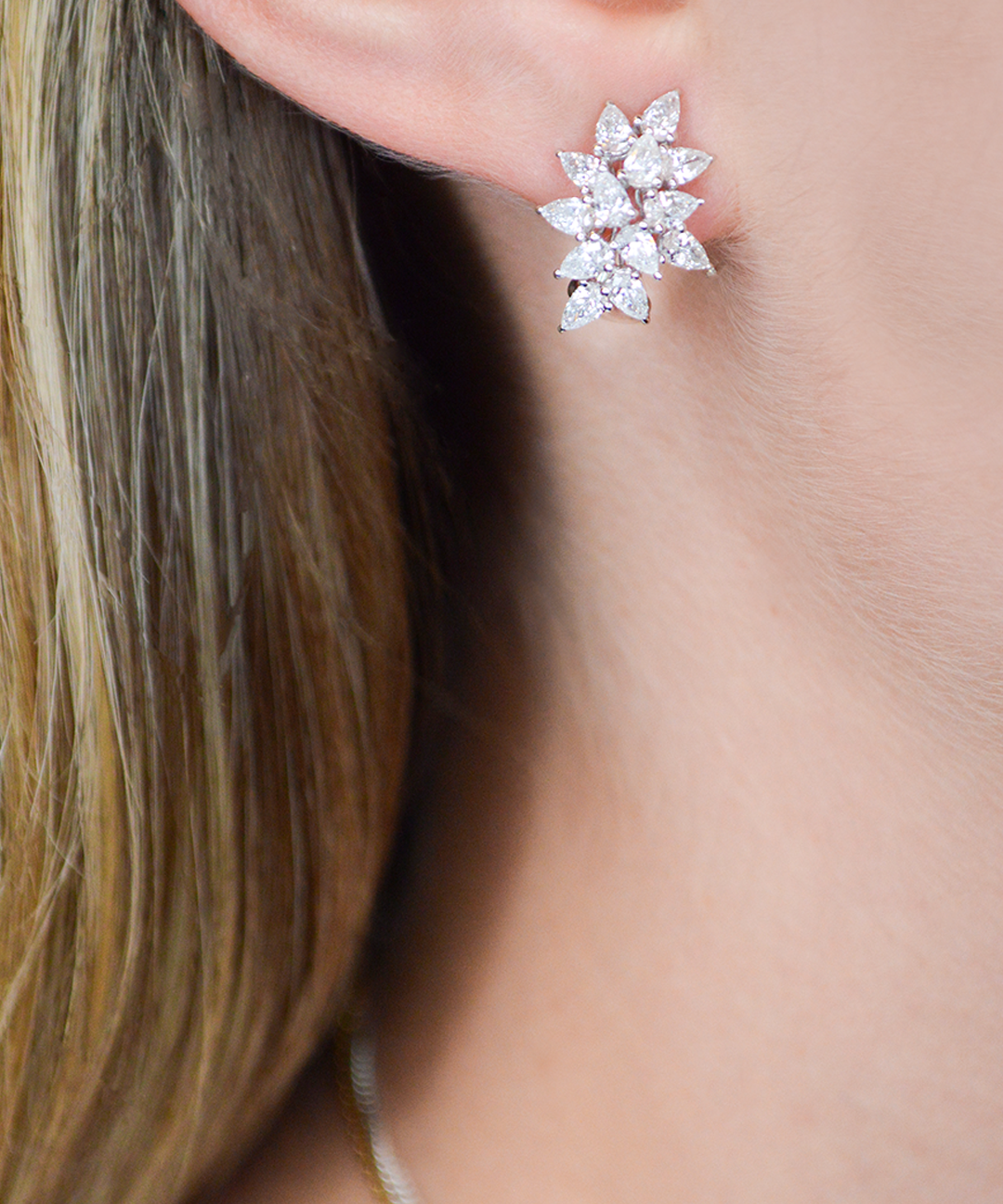 1.90ct Diamond 18K Gold Pear Cut Cluster Earrings