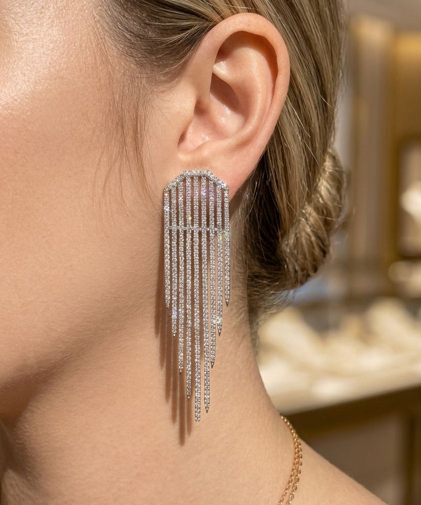 4.71ct Diamond 14K Gold Statement Cascade Earrings