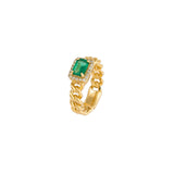 1.26ct Diamond Emerald 18K Gold Cuban Chain Ring
