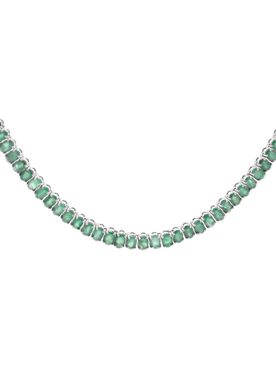 25.00ct Emerald 14K Gold Oval Cut Tennis Necklace