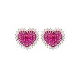 3.74ct Diamond Ruby 18K Gold Heart Halo Earrings