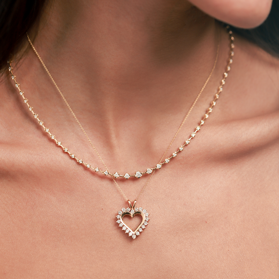 1.00ct Diamond 14K Gold Heart Halo Necklace