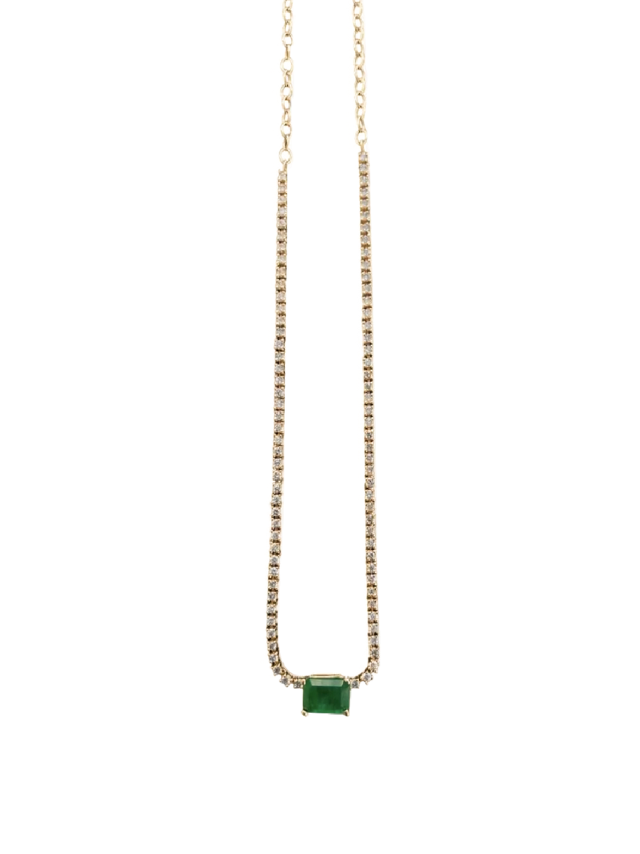 2.45ct Diamond Emerald 14K Gold Choker Tennis Necklace