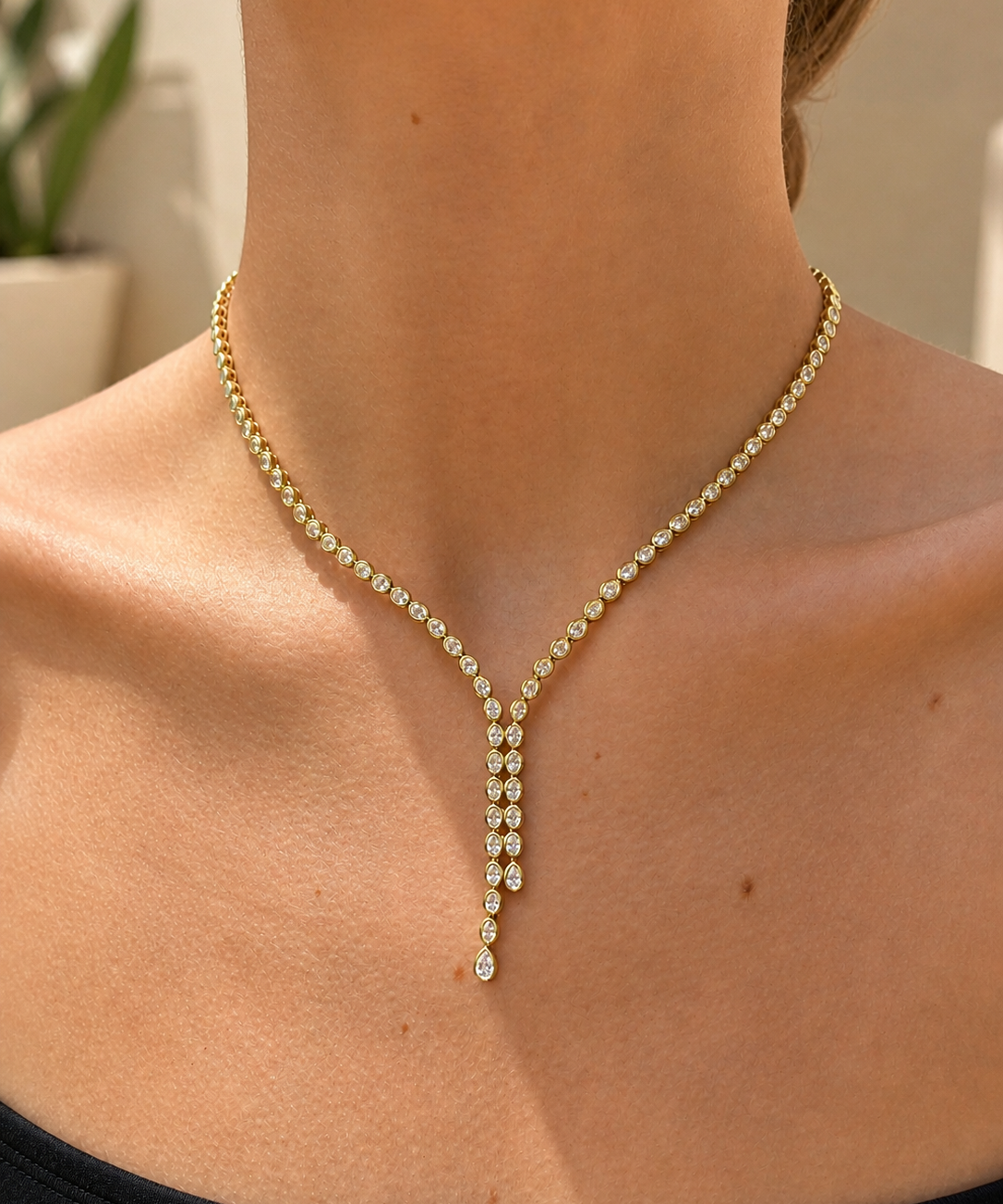 4.46ct Diamond 14K Gold Bolo Tennis Necklace