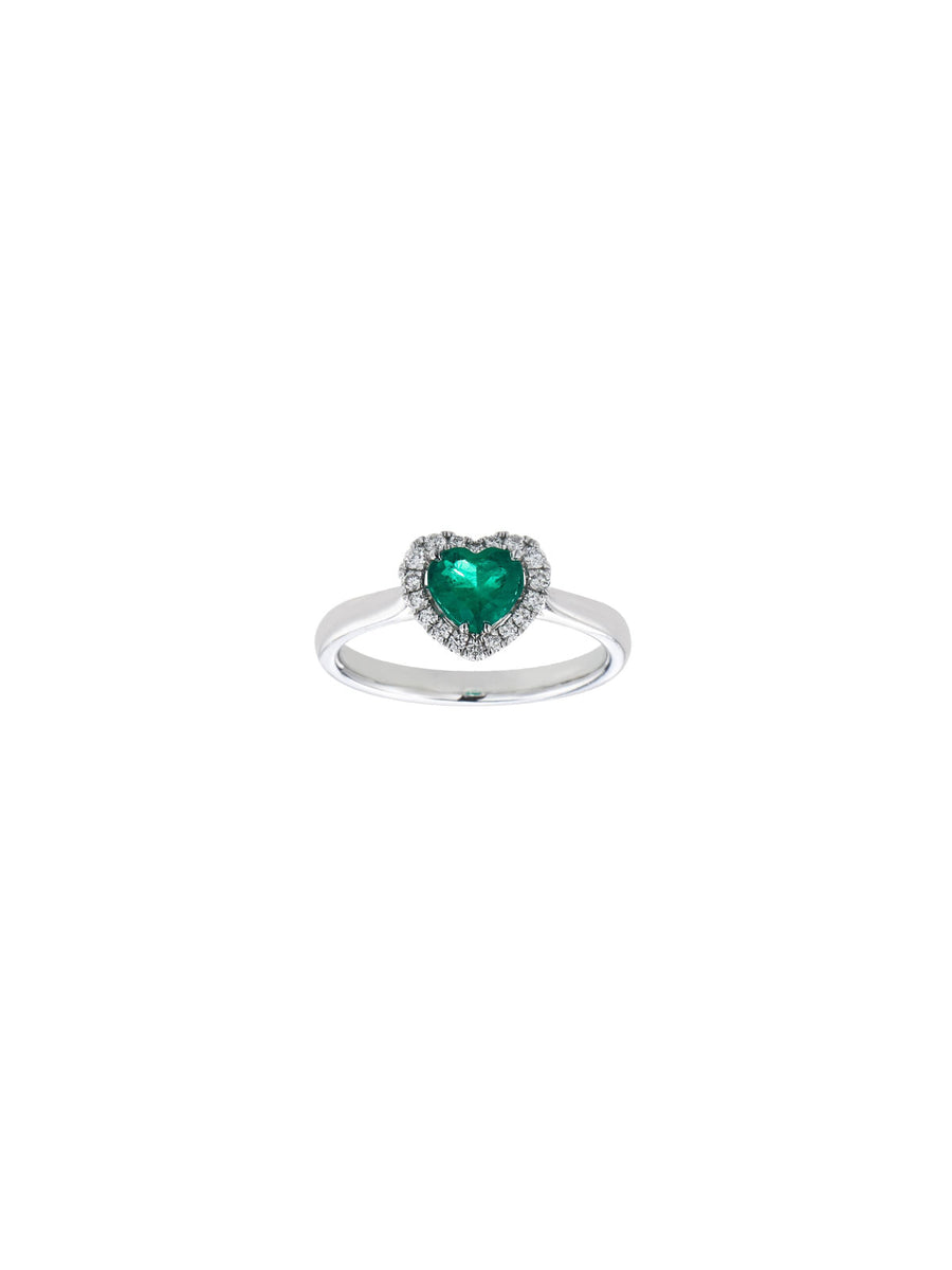 0.69ct Diamond Emerald 18K Gold Heart Halo Ring