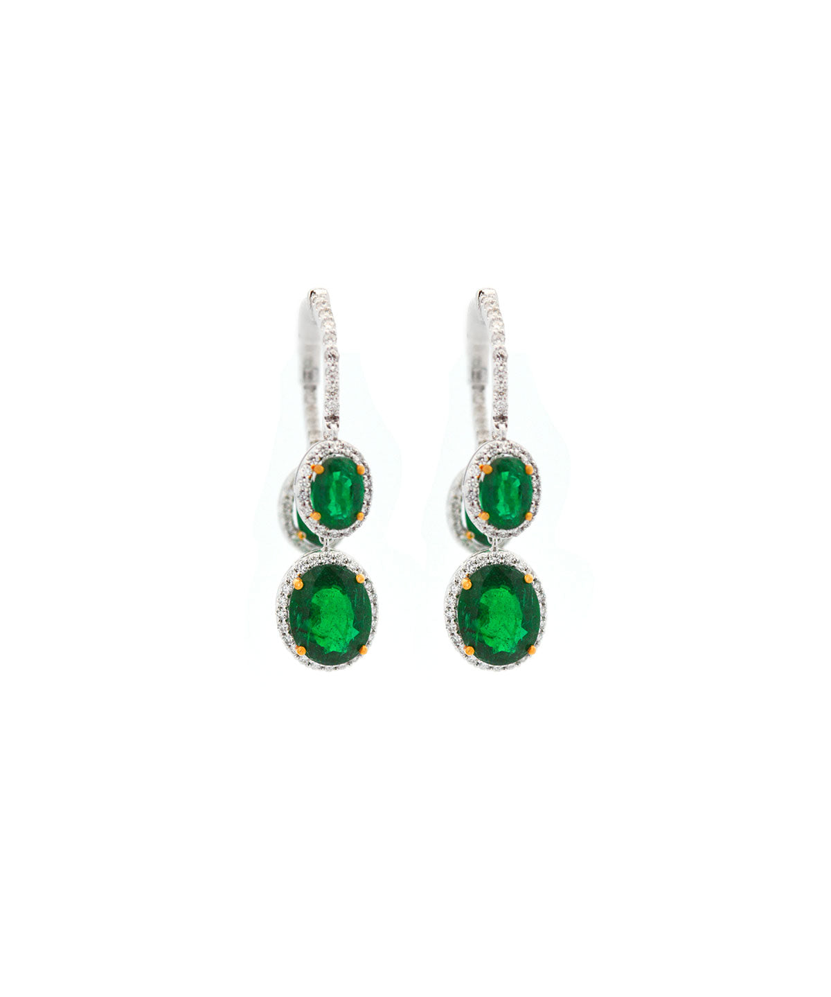 8.65ct Emerald Diamond 14K Gold Dangle Earrings