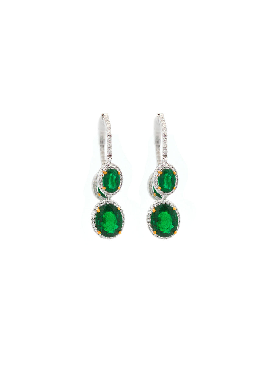 8.65cts Emerald Diamond 14K Gold Dangle Earrings
