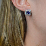 1.49ct Diamond Tanzanite 14K Gold Square Halo Earrings