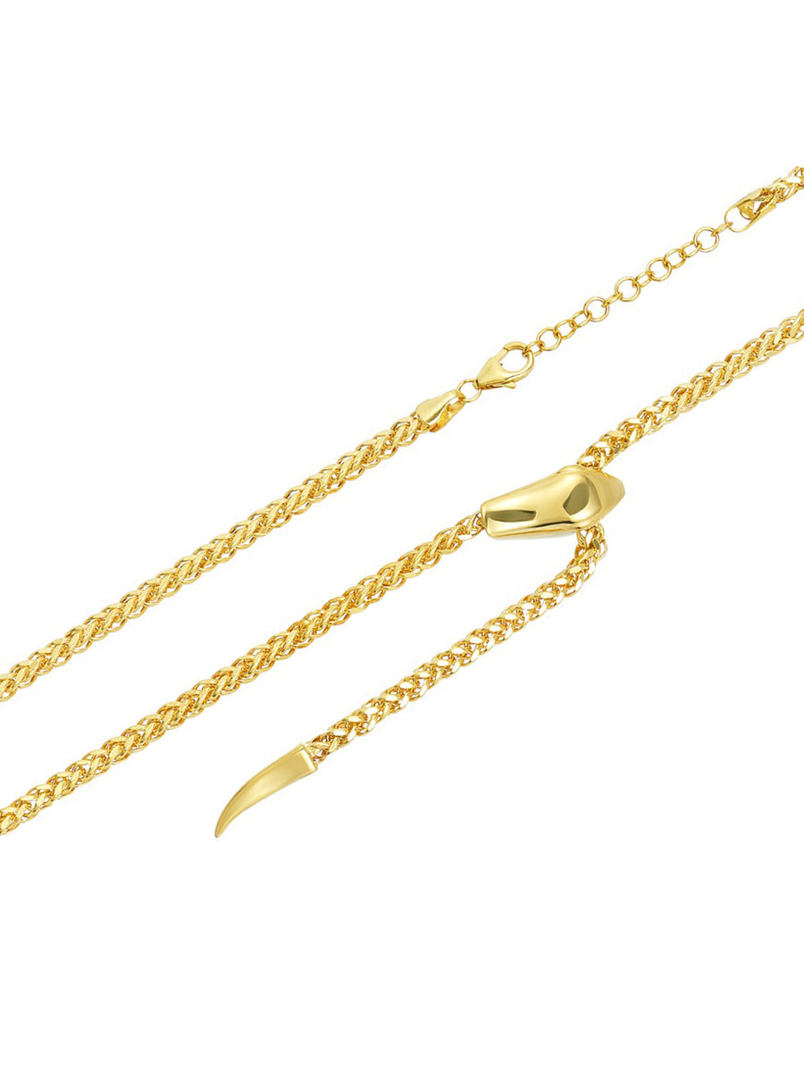 14K Gold Large Snake Wheat Adjustable Lariat Necklace
