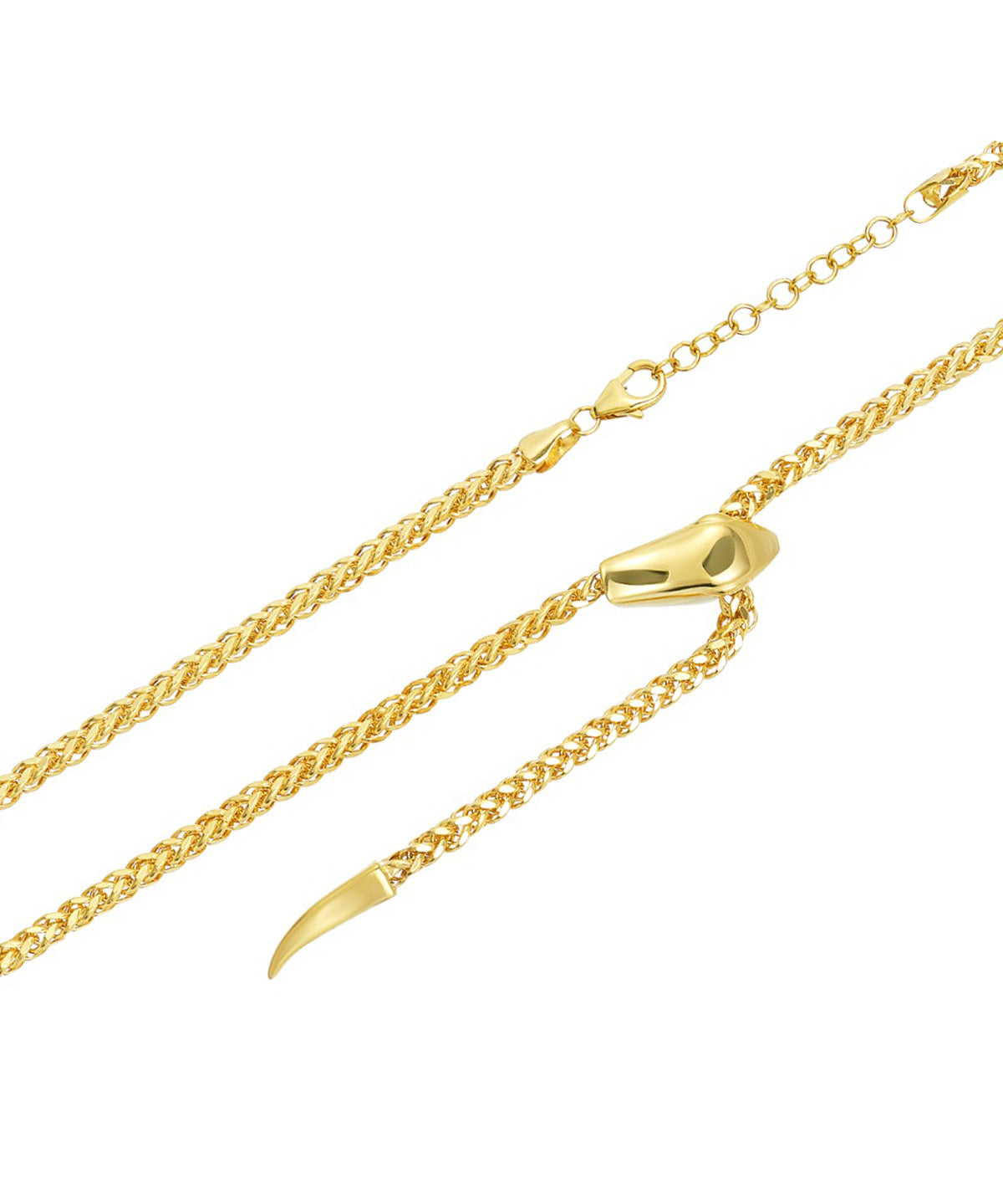 14K Gold Small Snake Wheat Adjustable Lariat Necklace