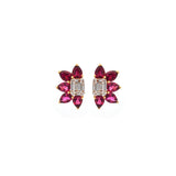 3.30ct Diamond Red Tourmaline  18K Gold Earrings