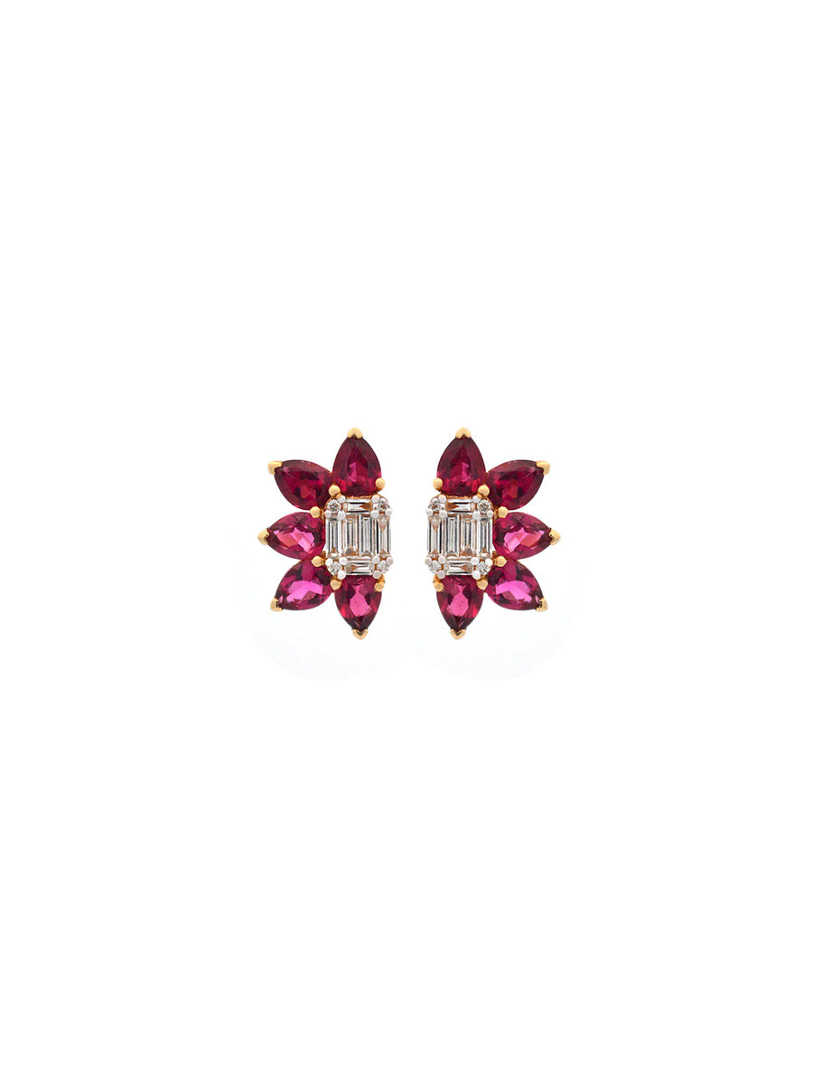 3.30ct Diamond Red Tourmaline  18K Gold Earrings