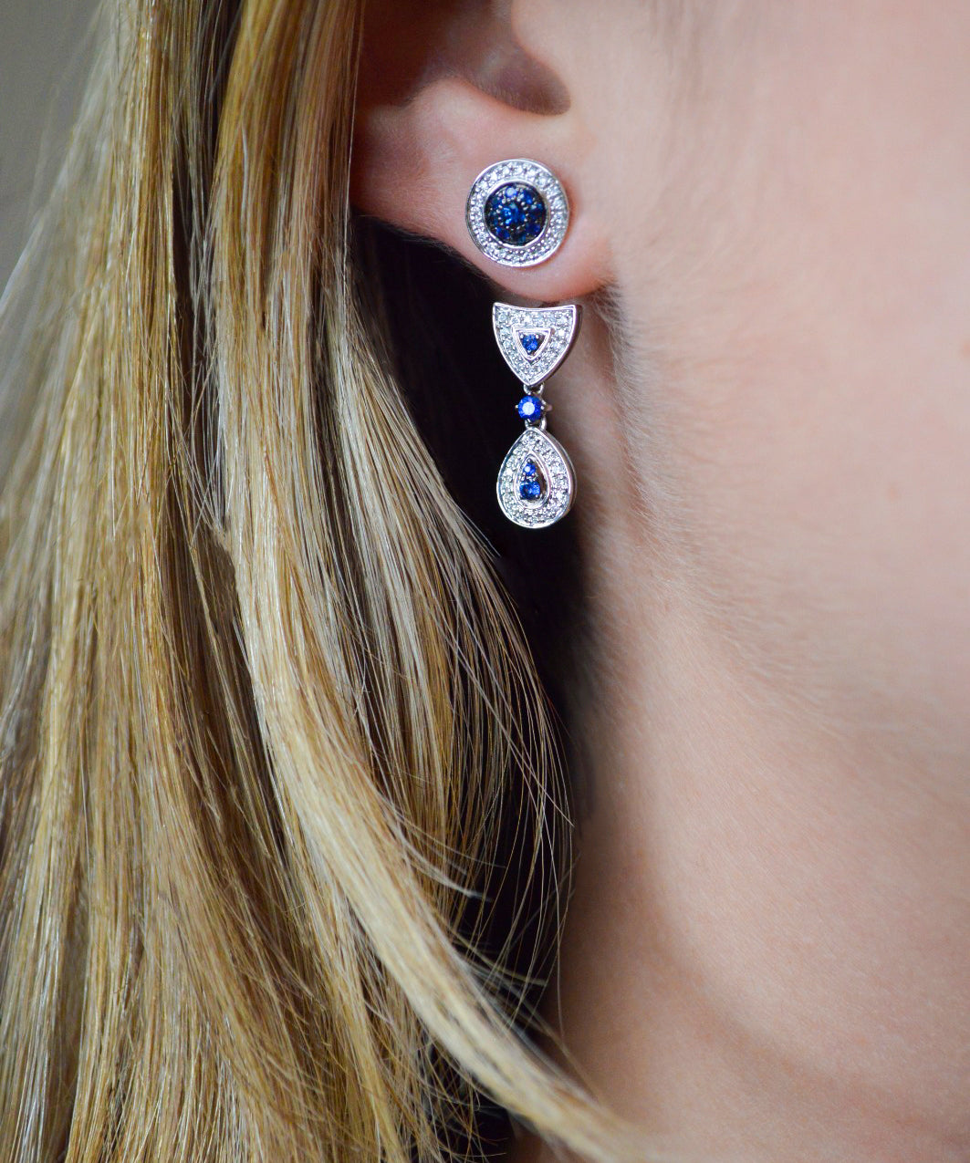 0.93ct Diamond Sapphire 18K Gold Day & Night Earrings