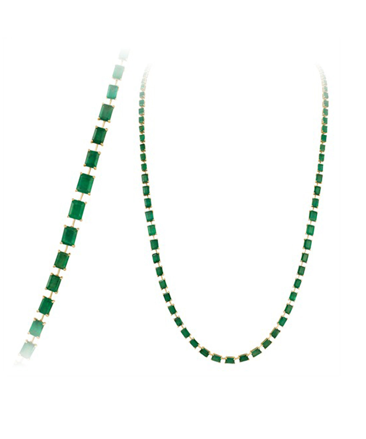 45.39ct Emerald 18K Gold 30'' Link Tennis Necklace