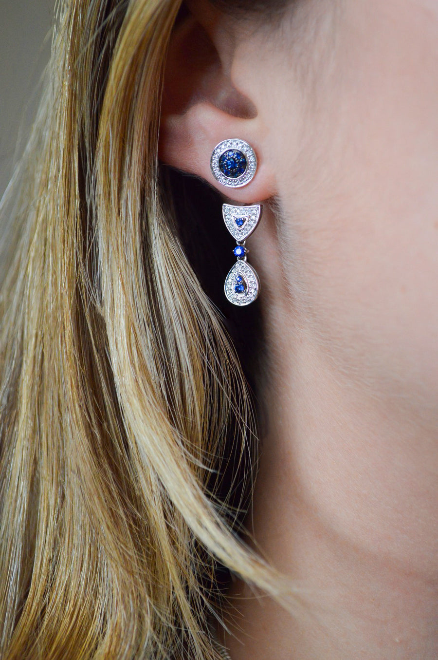 0.93ct Diamond Sapphire 18K Gold Day & Night Earrings