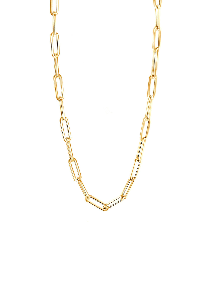 14K Gold Paper Clip Link Chain Necklace