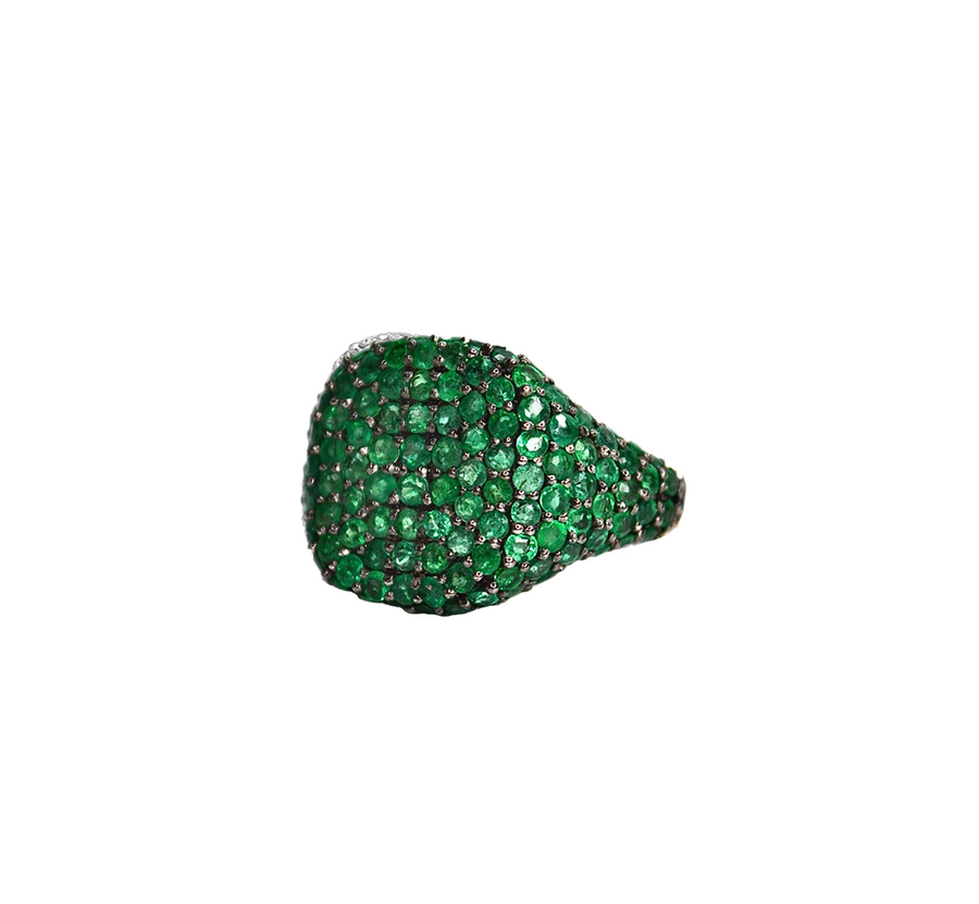 2.90ct Emerald 18K Gold Pave Signet Ring