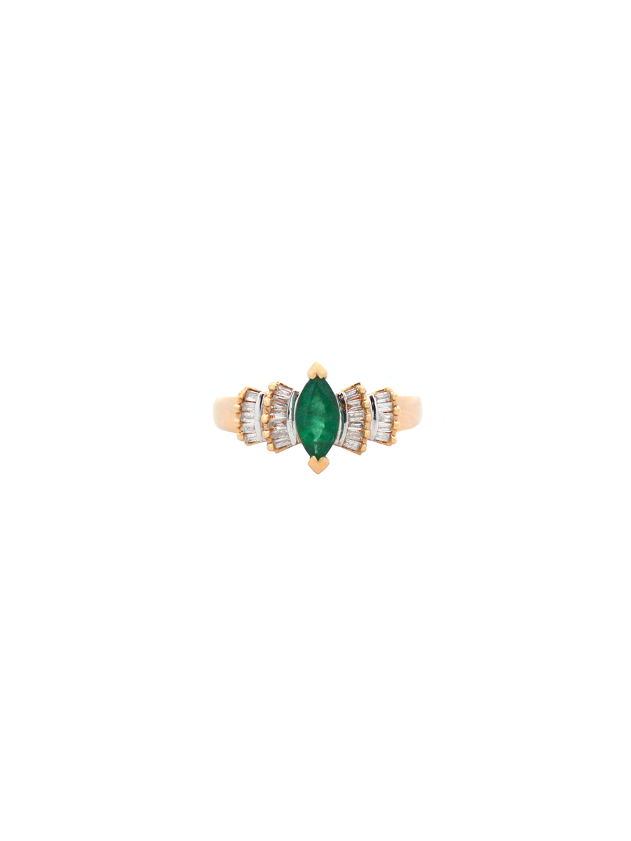 0.80ct Diamond Emerald 14K Gold Marquise Cut Ring