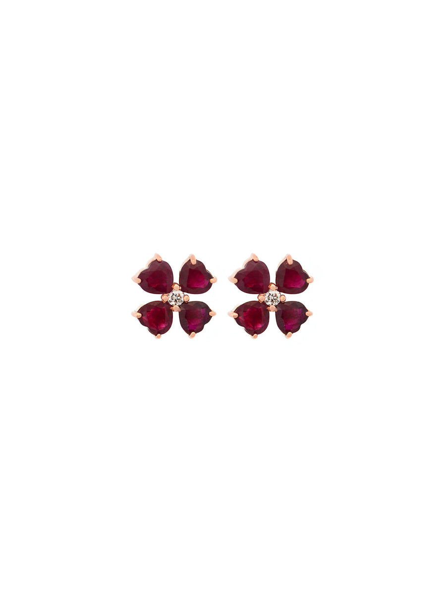 4.28ct Ruby 18K Gold Heart Shaped Petals Stud Earrings