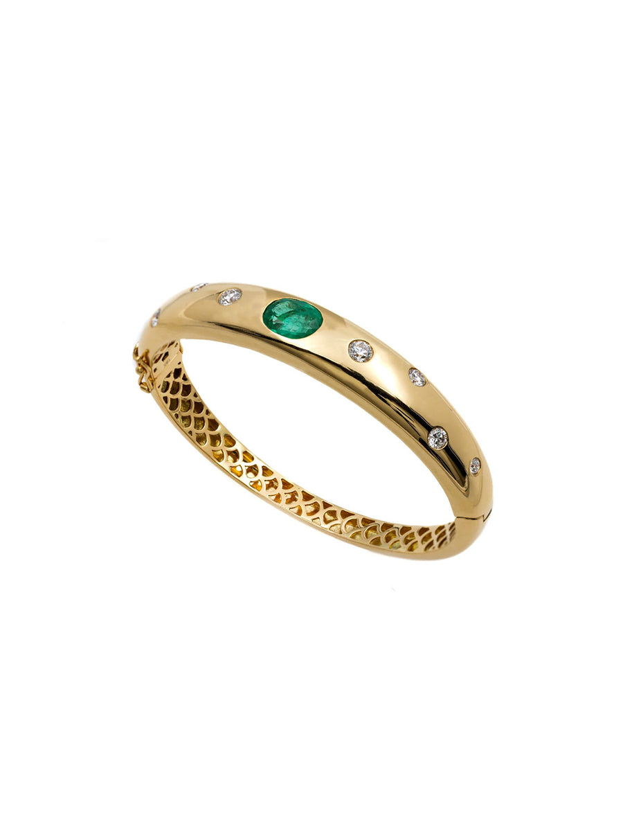 Diamond 3.02cts Emerald 18K Gold Flush Bangle Bracelet