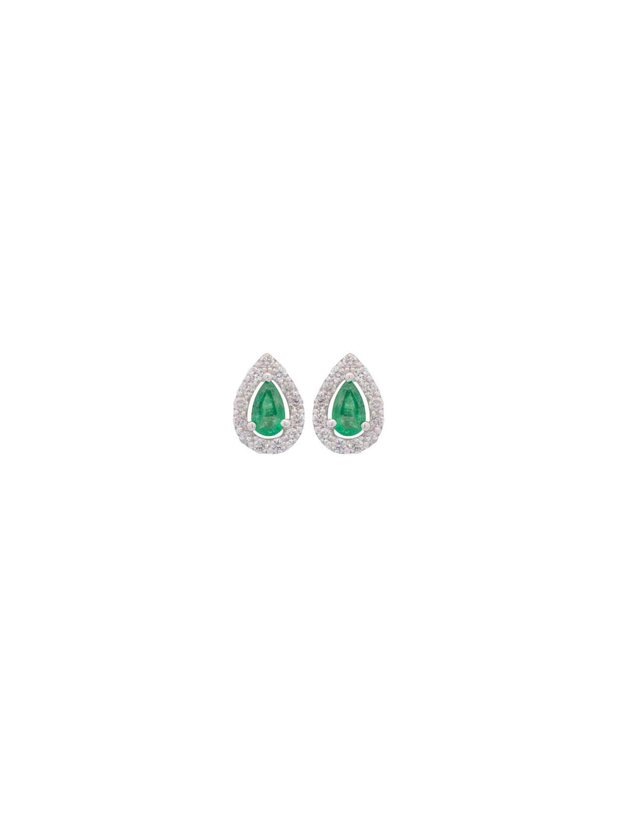 0.40 Emerald Diamond 18K Gold Pear Halo Earrings
