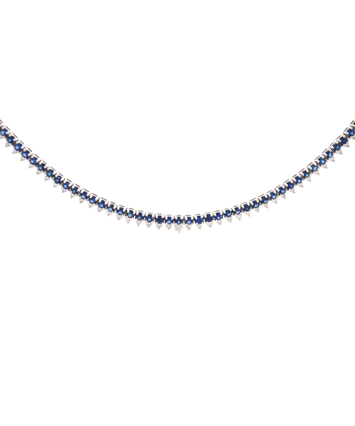 5.15ct Diamond Blue Sapphire 18K Gold Stationed Tennis Necklace