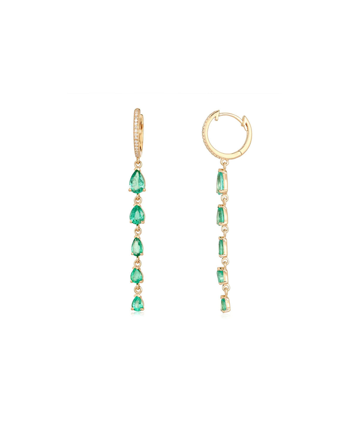 2.11ct Diamond Emerald 14K Gold  Huggie Dangle Drop Earrings