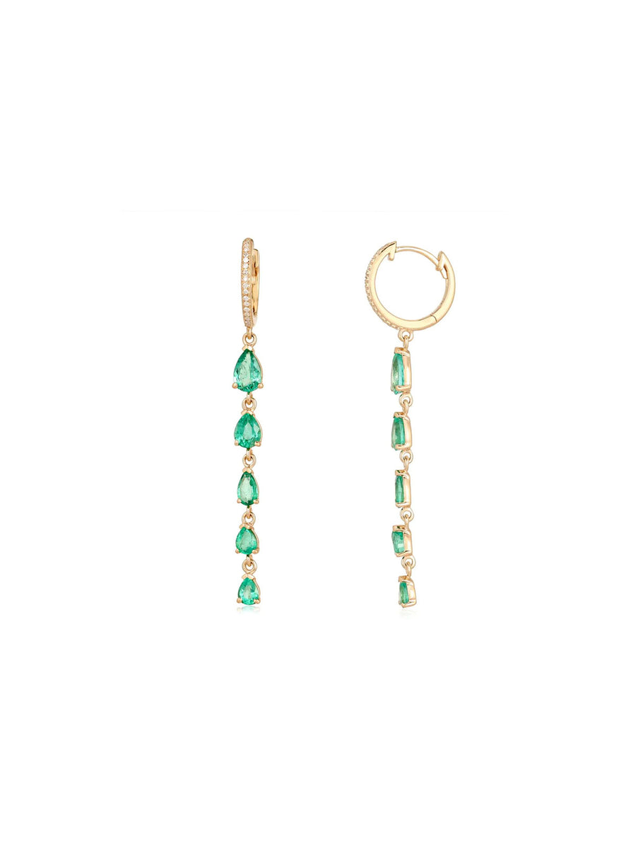 2.11ct Diamond Emerald 14K Gold  Huggie Dangle Drop Earrings