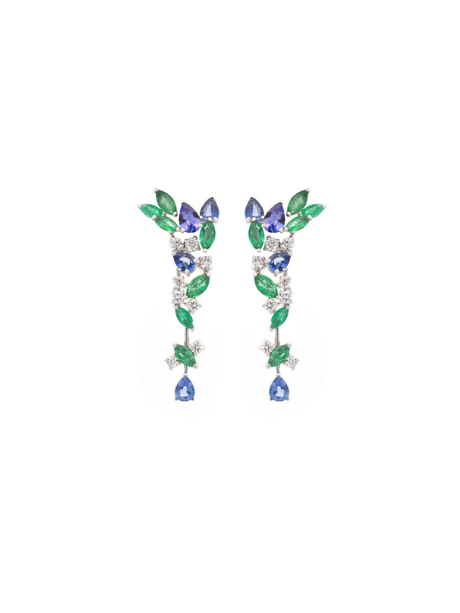 5.66 Diamond Tanzanite Emerald 18K Gold Drop Earrings