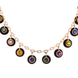 Multi Color Sapphire Onyx 14K Gold Station Drop Necklace
