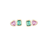 0.75ct Emerald Pink Sapphire 14K Gold Double Dainty Earrings
