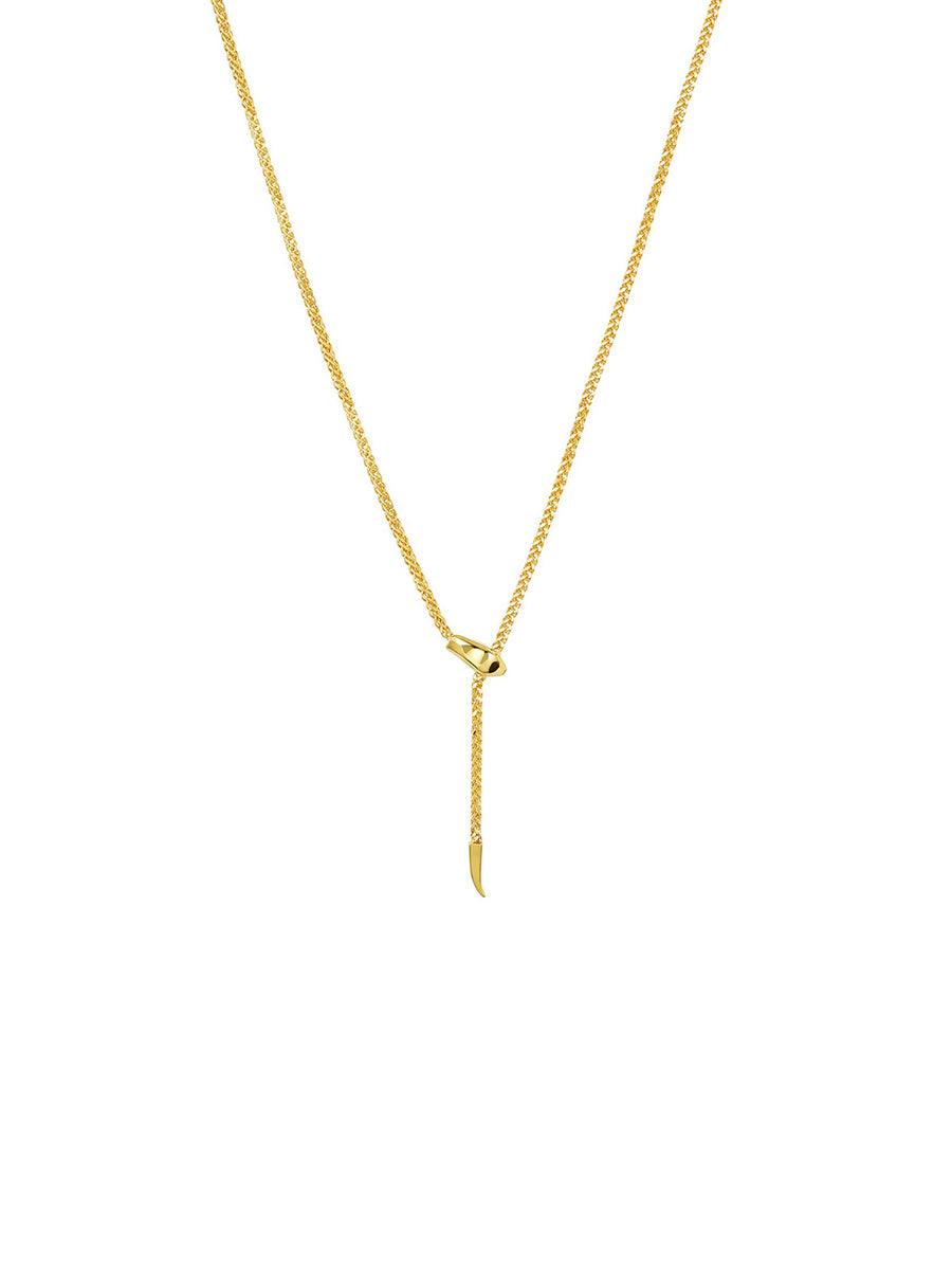 14K Gold Small Snake Wheat Adjustable Lariat Necklace