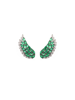 2.60ct Diamond Emerald 18K Gold Wing Climber Earrings