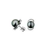 11.5mm Tahitian Cultured Pearl 0.30ct Diamond 18K Gold Swirl Earrings