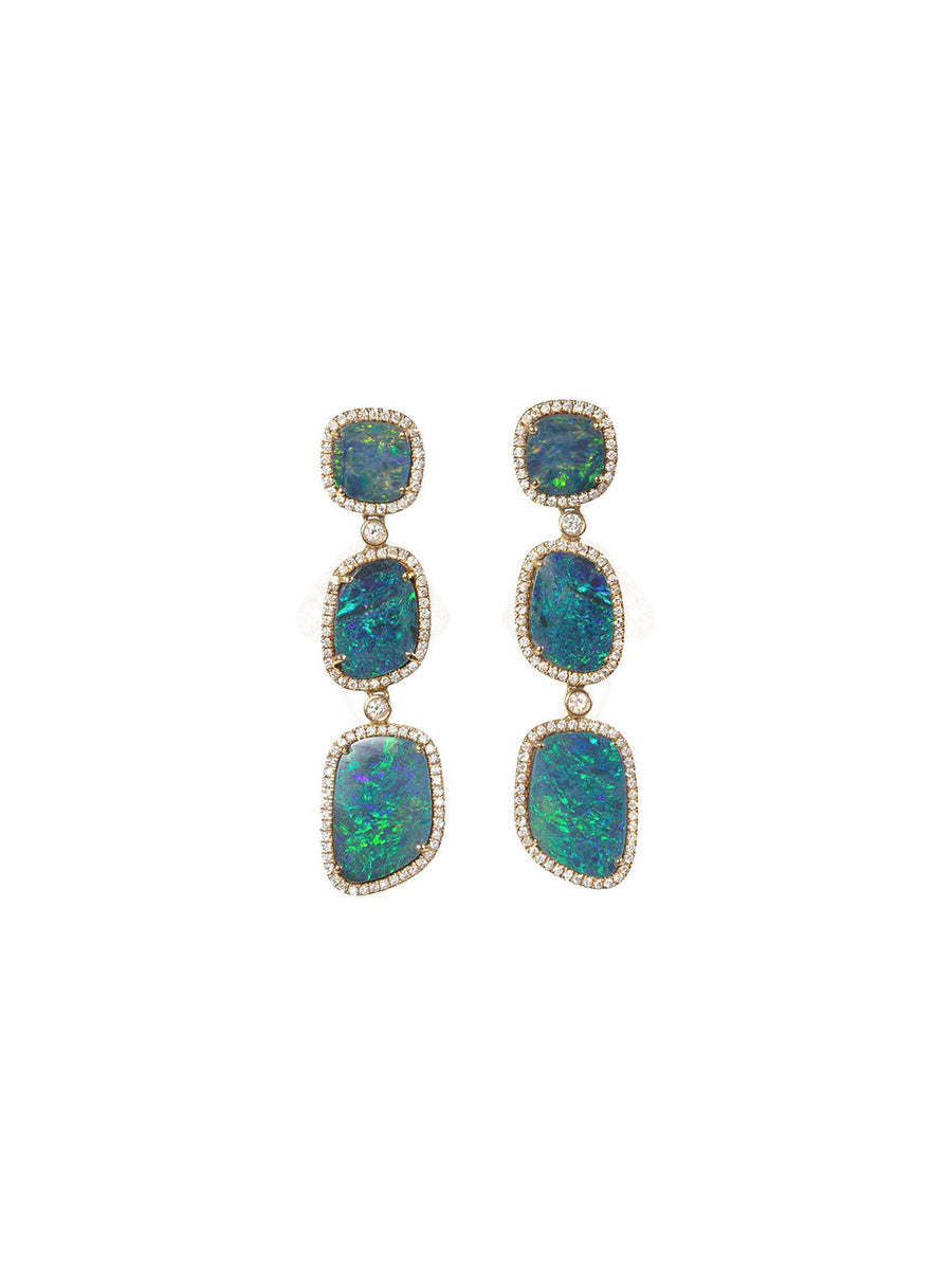 12.31cts Diamond Opal 18K Gold Statement Dangle Drop Earrings