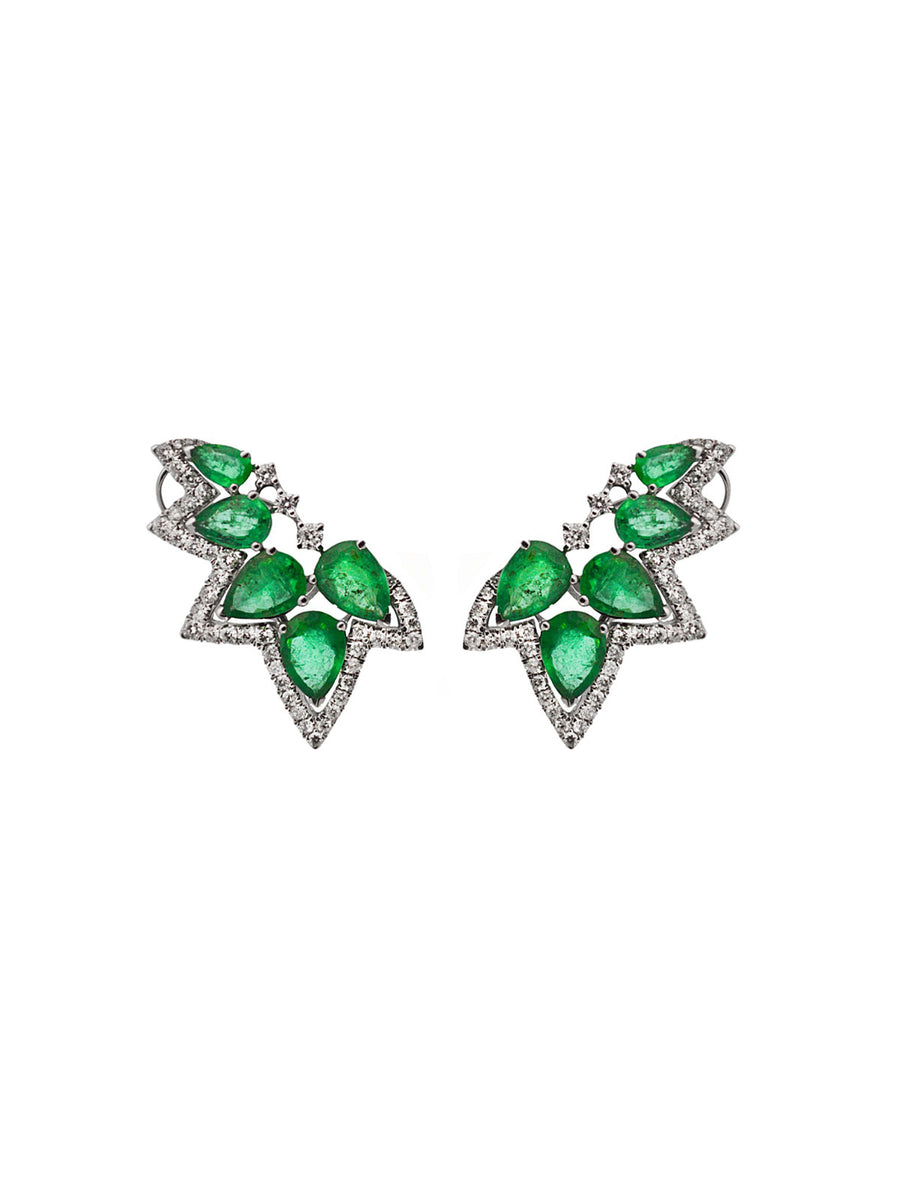4.90ct Diamond Emerald 18K Gold Cluster Climber Earrings