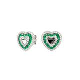 1.18ct Diamond Emerald 18K Gold Open Heart Stud Earrings